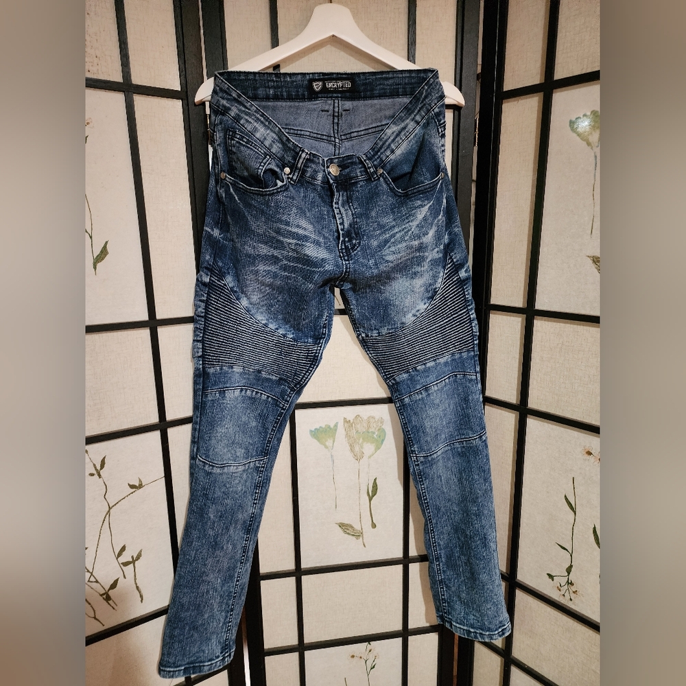 Encrypted Men's Skinny Jeans in Blue Distreased Size 32 X 32